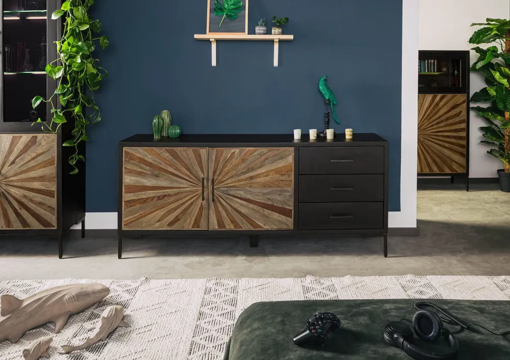 Massivmoebel24 Sideboard SUN, Mango/Sheesham schwarz