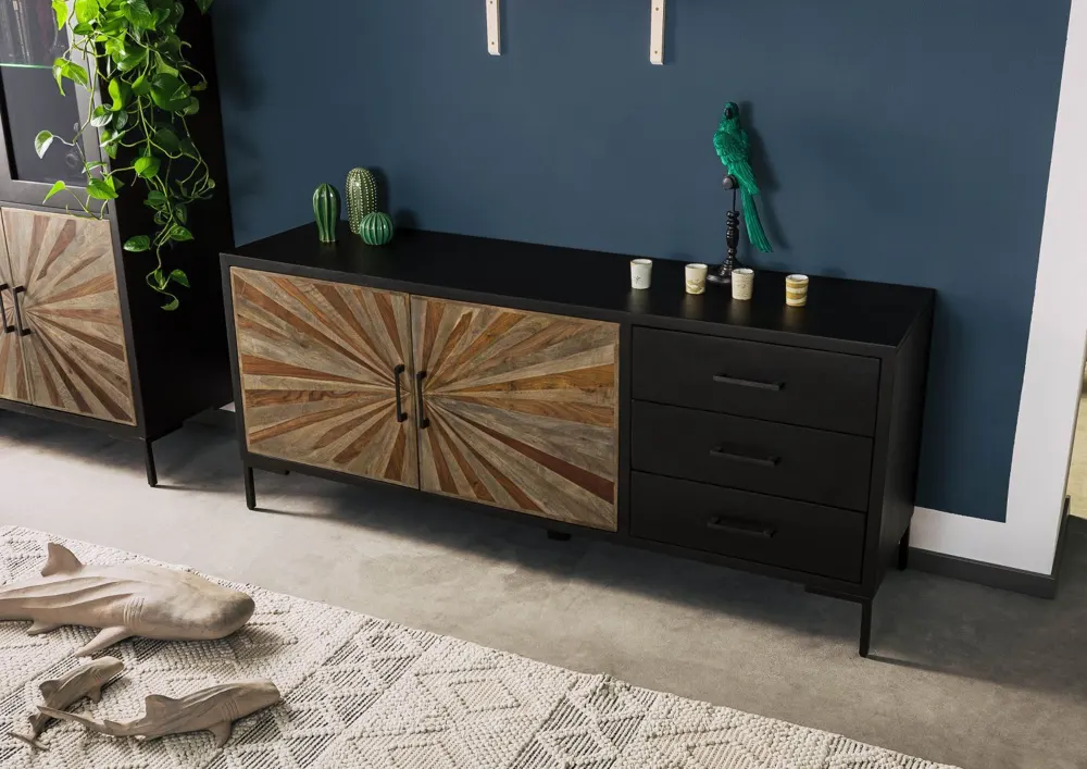 Massivmoebel24 Sideboard SUN, Mango/Sheesham schwarz 2