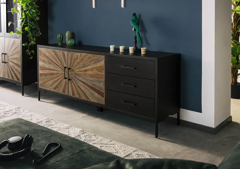 Massivmoebel24 Sideboard SUN, Mango/Sheesham schwarz 3