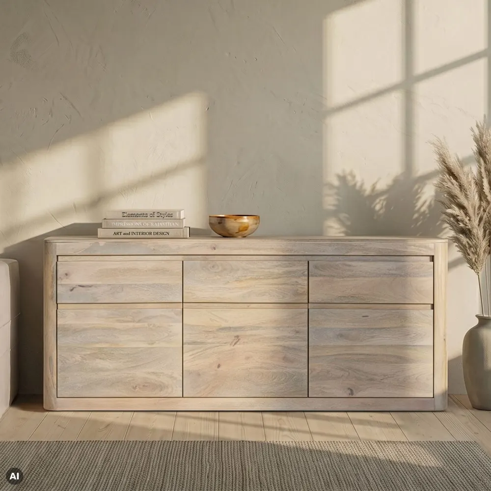 Massivmoebel24 Sideboard TORONTO, Mango weiß lackiert