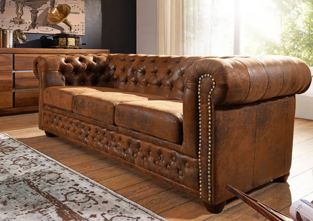 Massivmoebel24 Sofa CHESTERFIELD, Lederlook braun 2