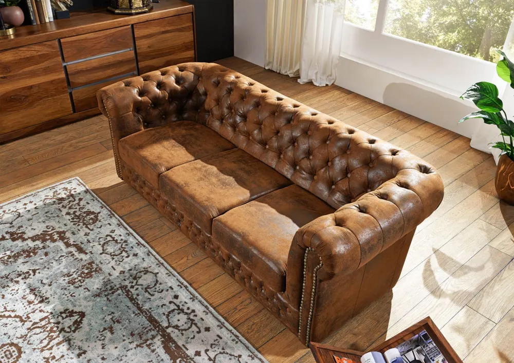 Massivmoebel24 Sofa CHESTERFIELD, Lederlook braun 3