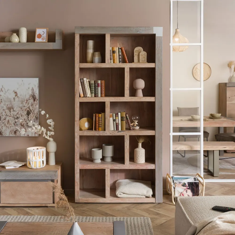 Massivmoebel24 Standregal AMSTERDAM, Akazie beige lackiert
