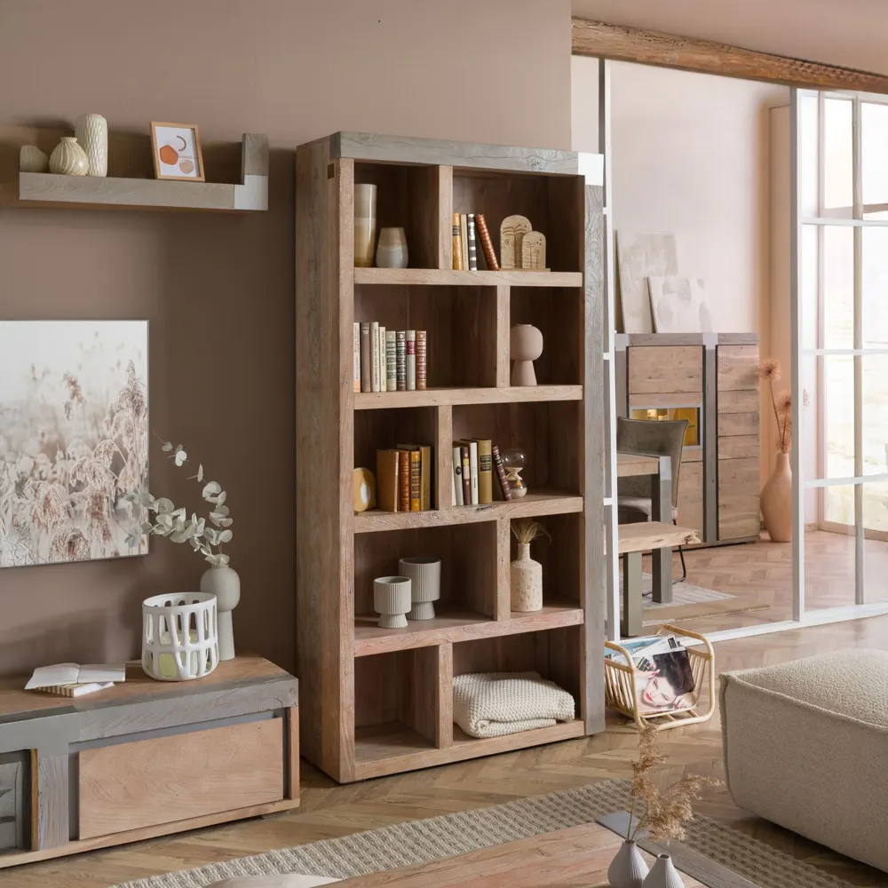 Massivmoebel24 Standregal AMSTERDAM, Akazie beige lackiert 2