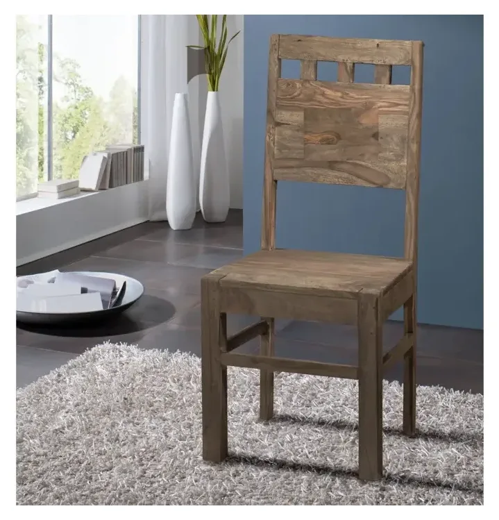 Massivmoebel24 Stuhl NATURE GREY, Sheesham grau geölt