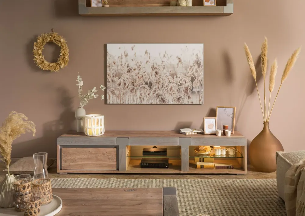 Massivmoebel24 TV-Board AMSTERDAM, Akazie beige lackiert