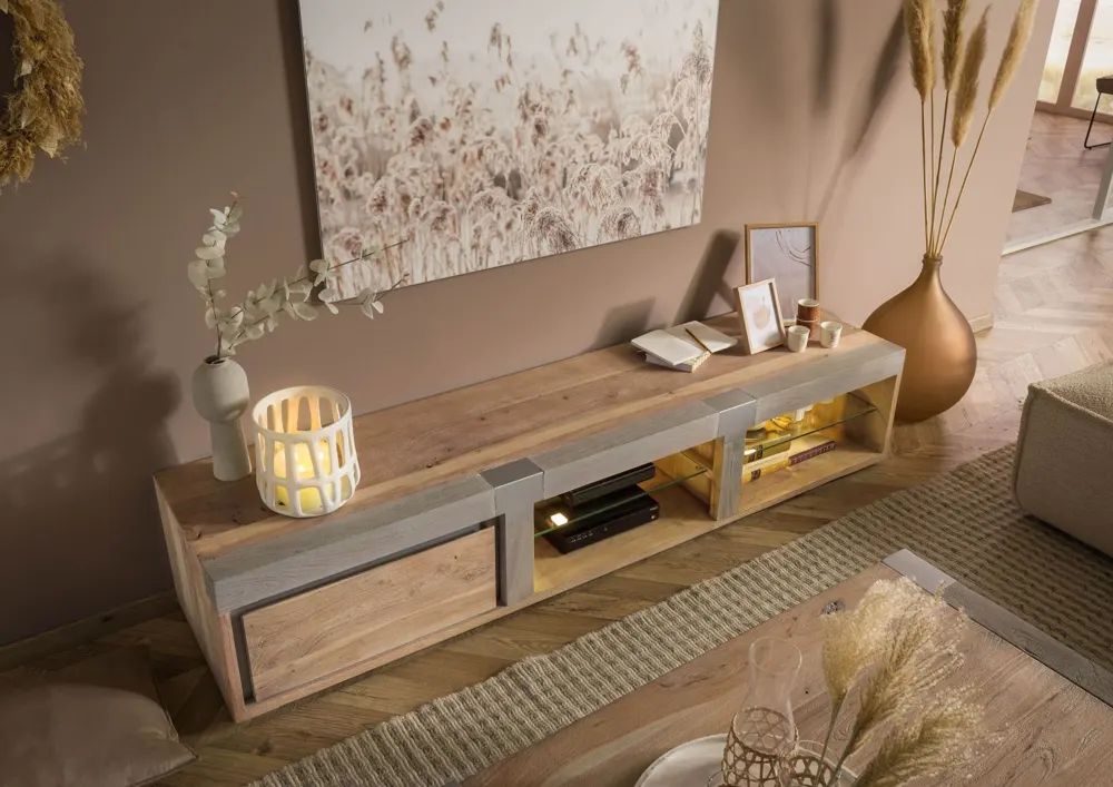 Massivmoebel24 TV-Board AMSTERDAM, Akazie beige lackiert 2