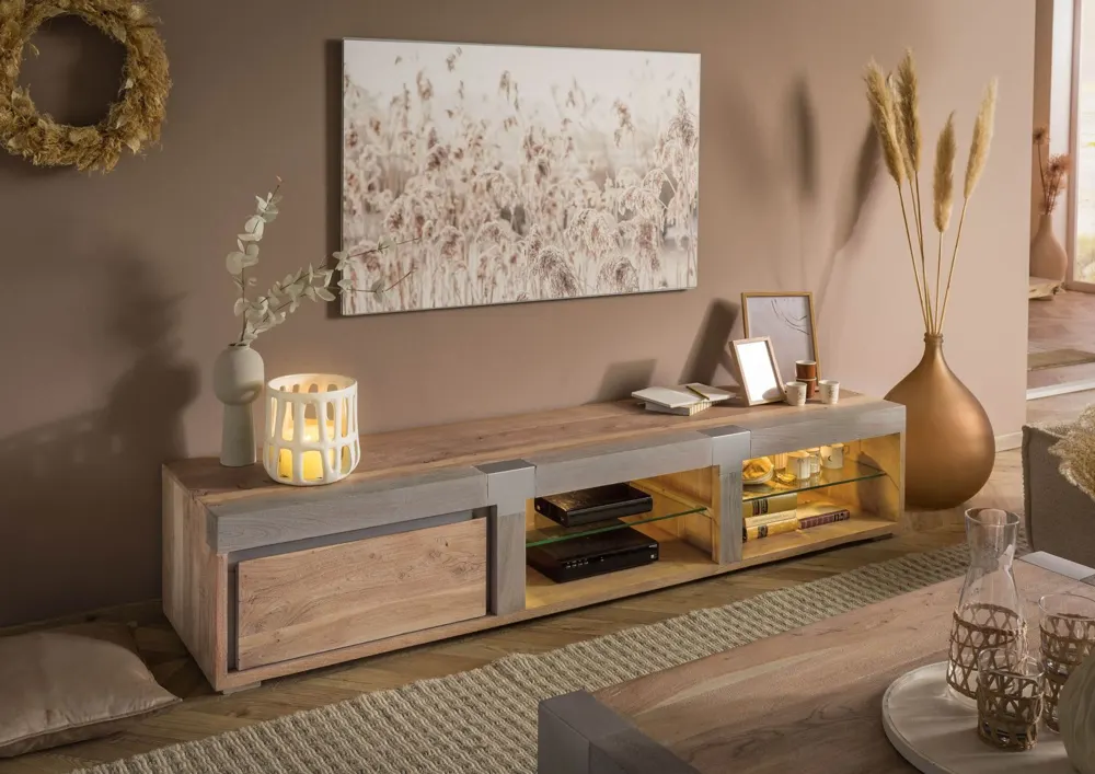 Massivmoebel24 TV-Board AMSTERDAM, Akazie beige lackiert 3