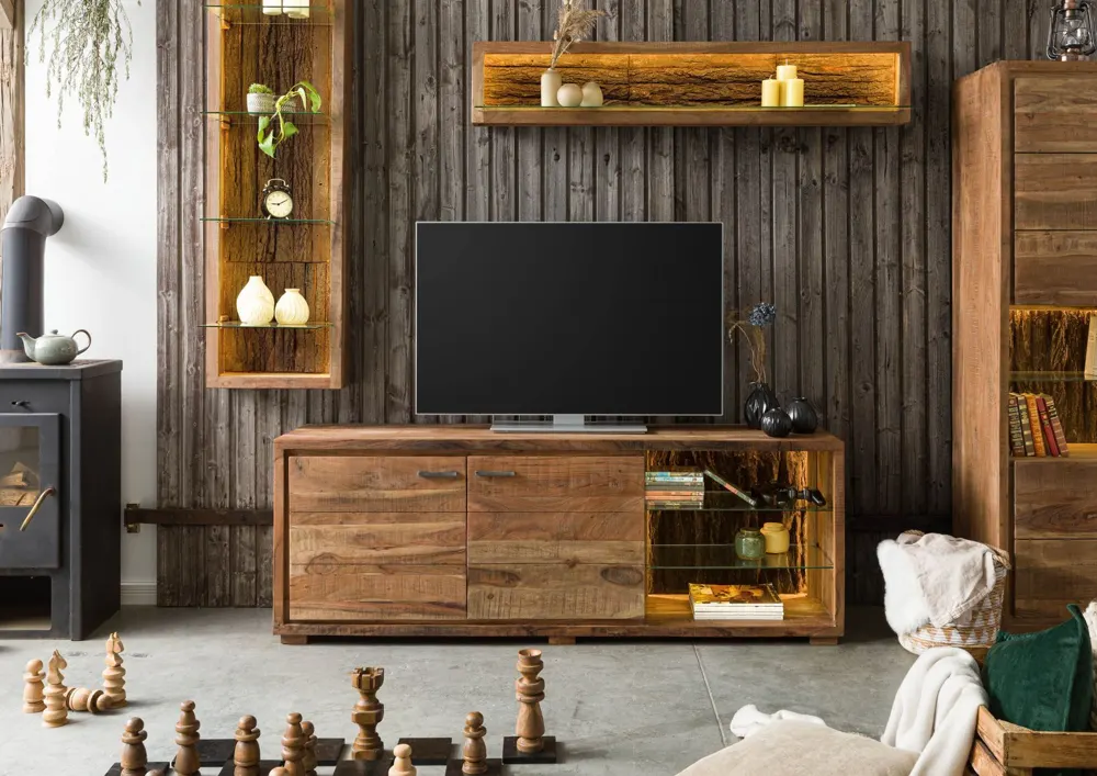 Massivmoebel24 TV-Board BARK, Akazie natur lackiert