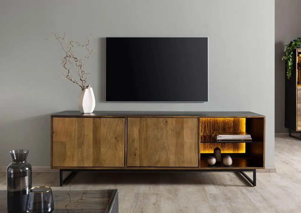 Massivmoebel24 TV-Board DAVIS, Mango/Altholz schwarz natur