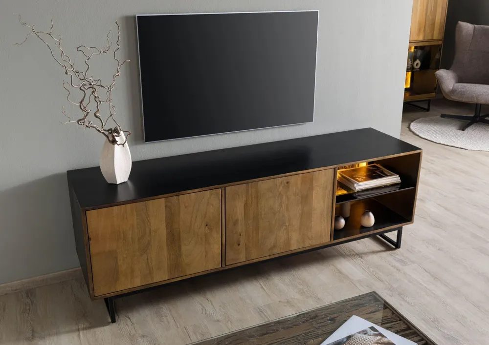 Massivmoebel24 TV-Board DAVIS, Mango/Altholz schwarz natur 2