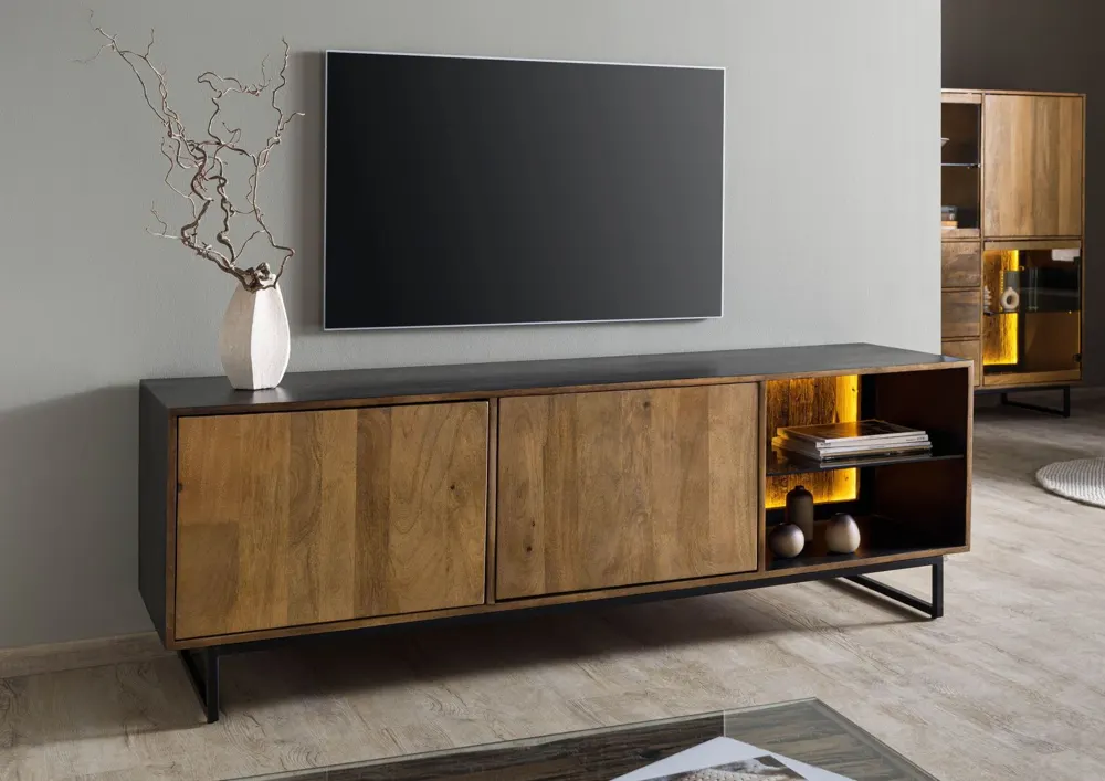 Massivmoebel24 TV-Board DAVIS, Mango/Altholz schwarz natur 3