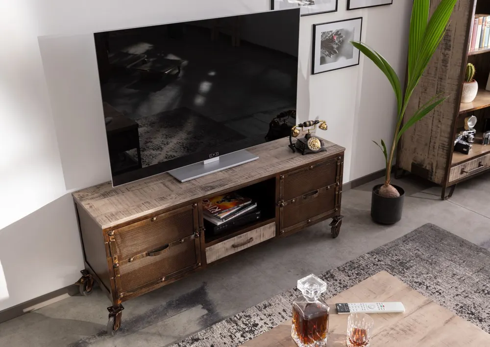 Massivmoebel24 TV-Board HEAVY INDUSTRY, Mango braun lackiert 2