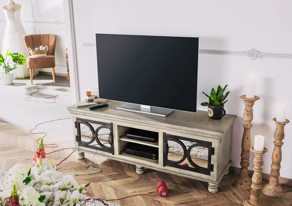 Massivmoebel24 TV-Board HERMITAGE, Mangoholz grau lackiert 2