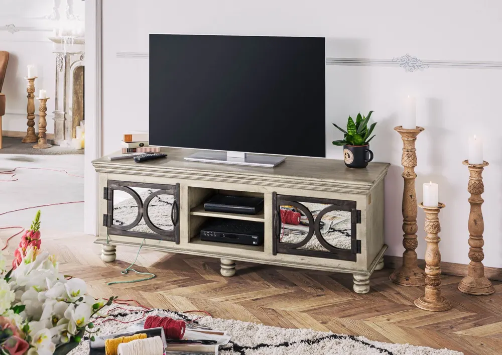 Massivmoebel24 TV-Board HERMITAGE, Mangoholz grau lackiert 3