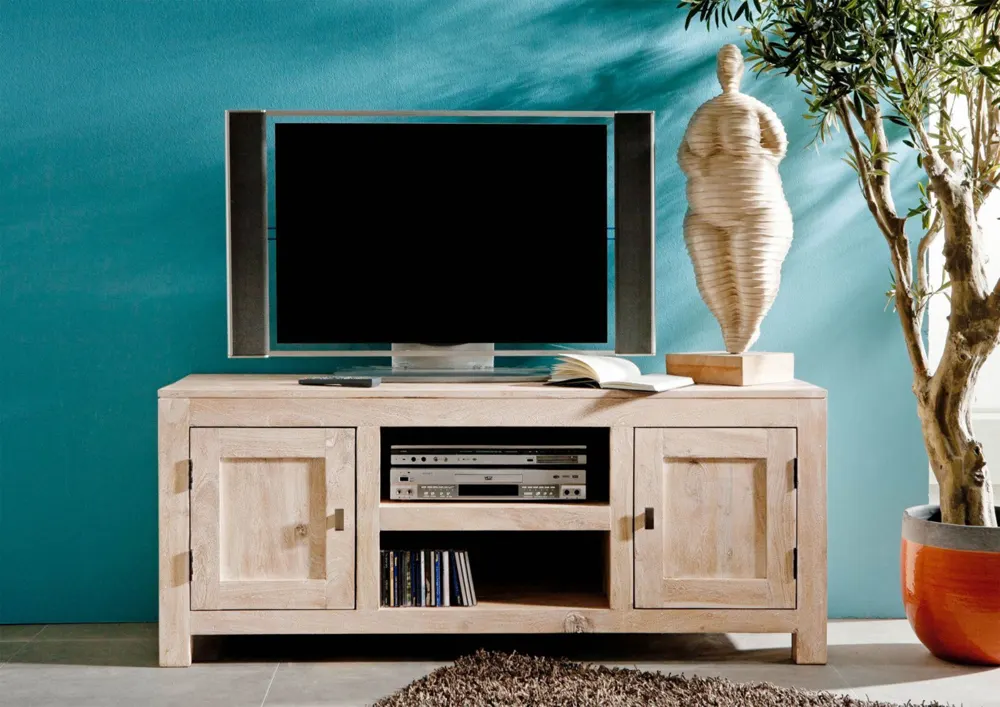 Massivmoebel24 TV-Board NATURE WHITE, Akazie white stone