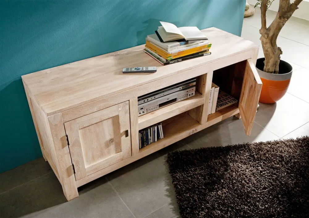 Massivmoebel24 TV-Board NATURE WHITE, Akazie white stone 2