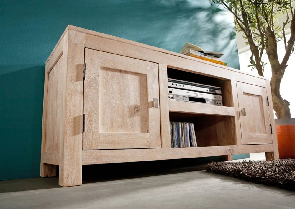 Massivmoebel24 TV-Board NATURE WHITE, Akazie white stone 3