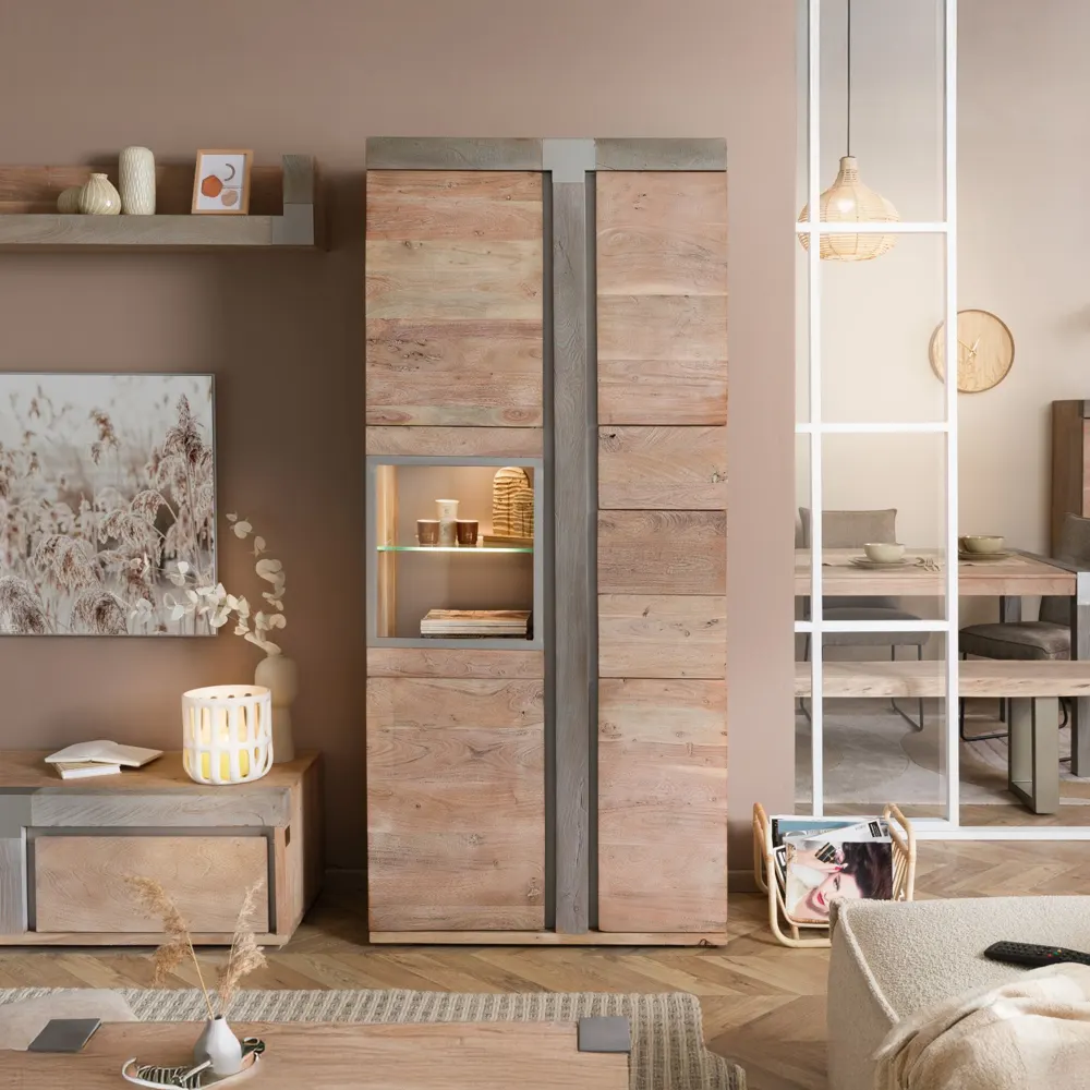Massivmoebel24 Vitrine AMSTERDAM, Akazie beige lackiert