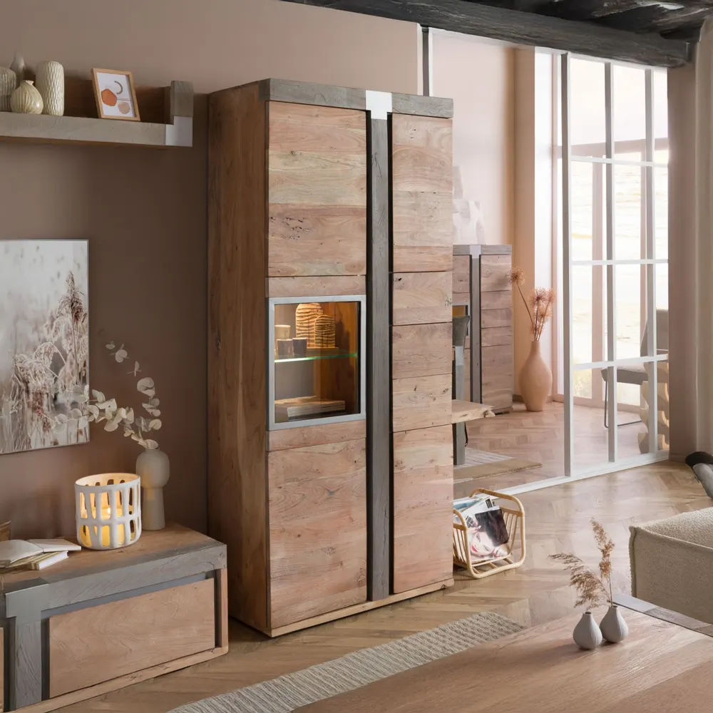 Massivmoebel24 Vitrine AMSTERDAM, Akazie beige lackiert 2