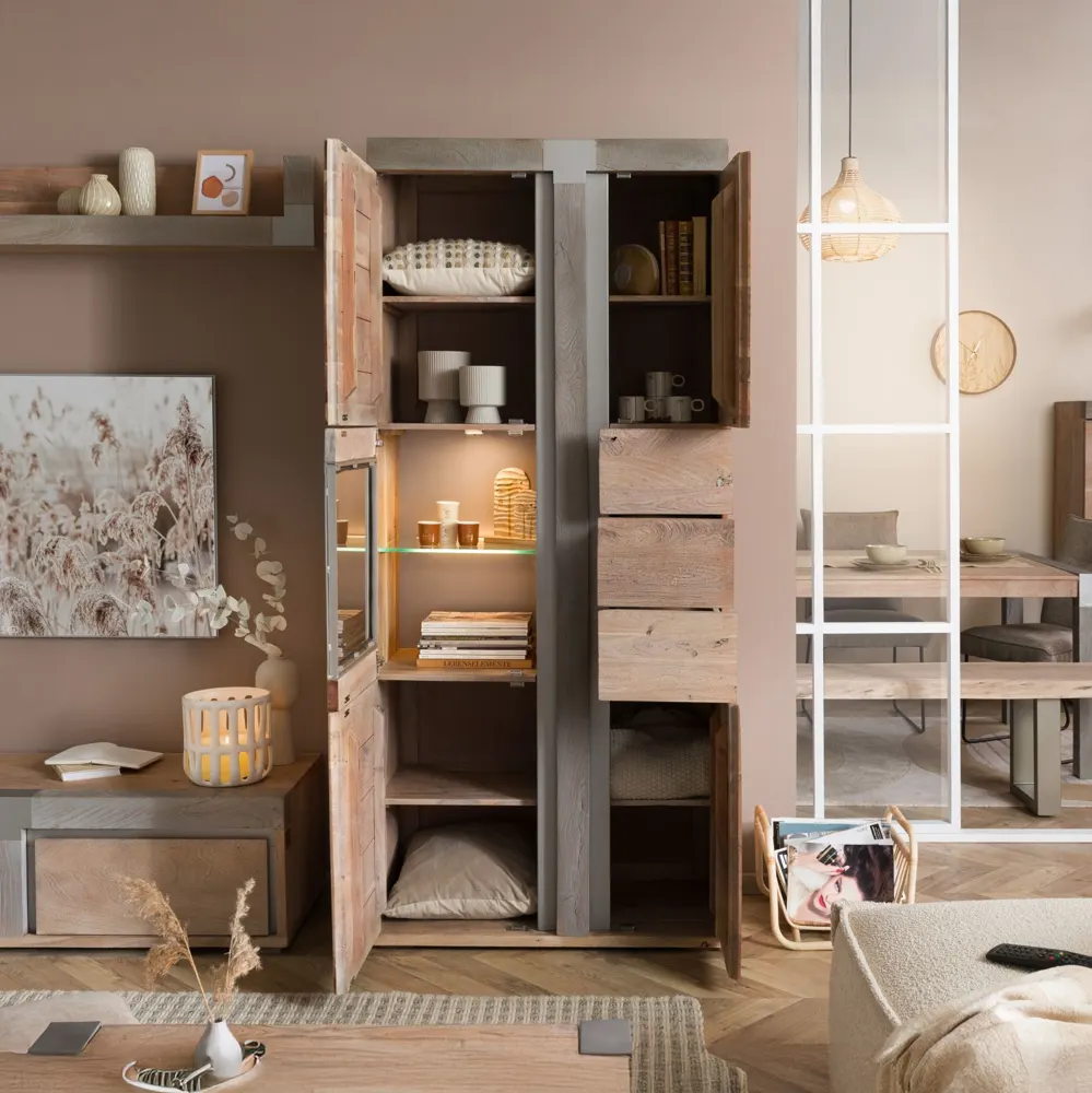 Massivmoebel24 Vitrine AMSTERDAM, Akazie beige lackiert 3