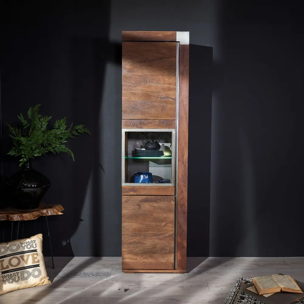 Massivmoebel24 Vitrine AMSTERDAM, Mangoholz braun lackiert