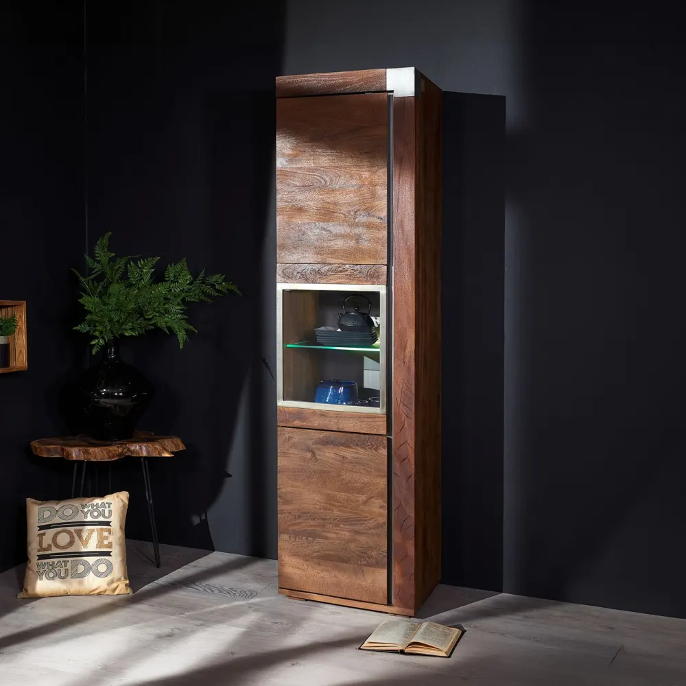Massivmoebel24 Vitrine AMSTERDAM, Mangoholz braun lackiert 2