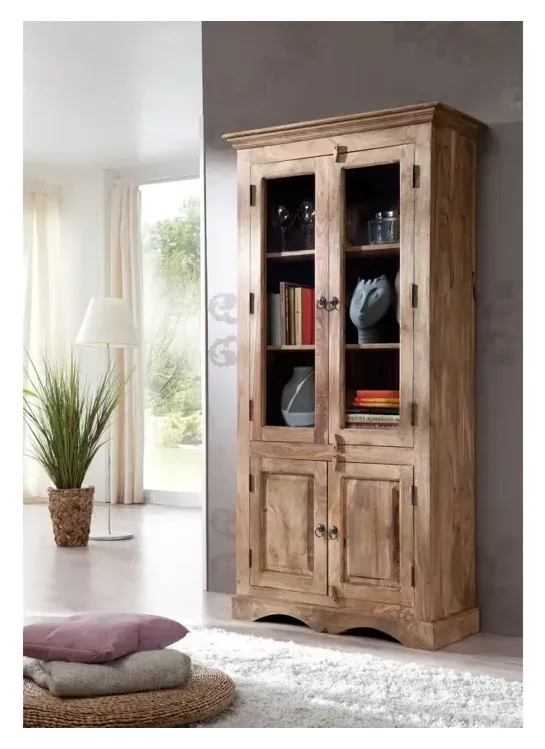 Massivmoebel24 Vitrine LEEDS, Sheesham grau geölt