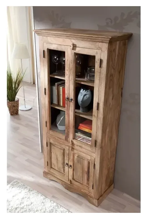 Massivmoebel24 Vitrine LEEDS, Sheesham grau geölt 3