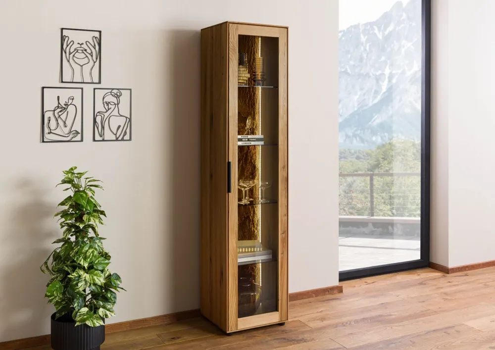 Massivmoebel24 Vitrine LINDAU, Wildeiche natur geölt 2