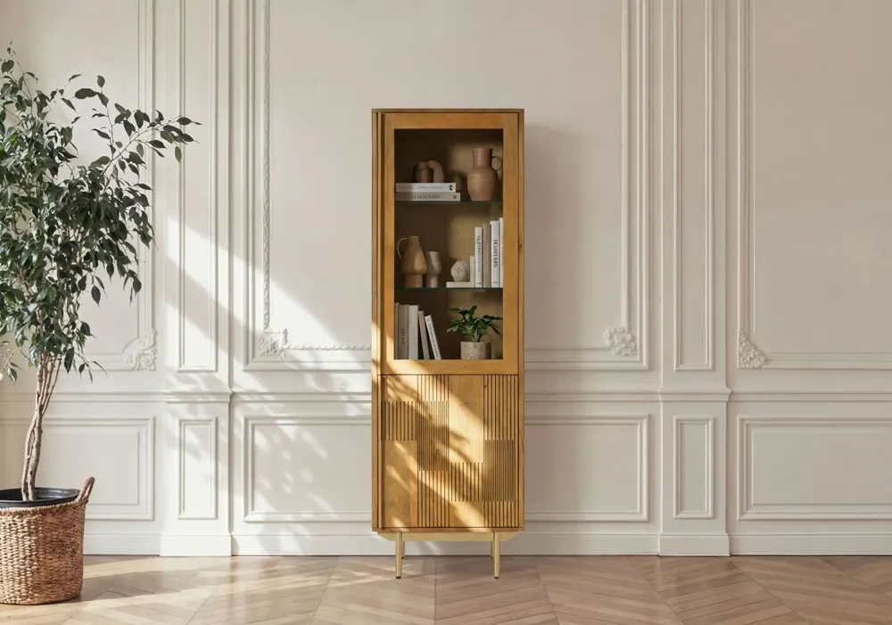 Massivmoebel24 Vitrine MIAMI, Mango hellbraun geölt