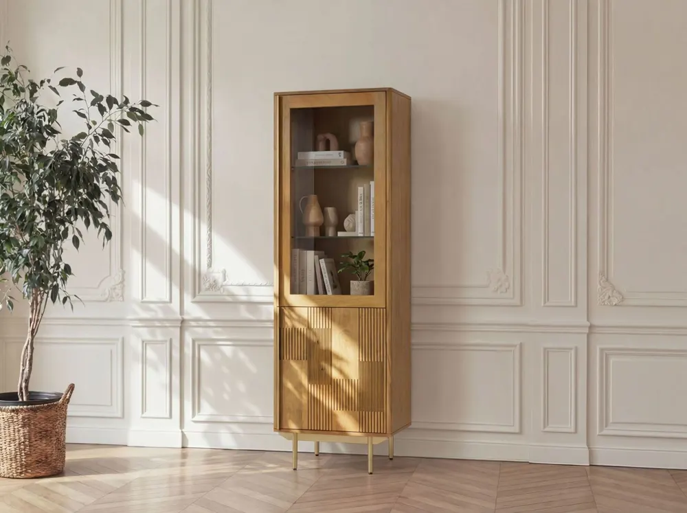Massivmoebel24 Vitrine MIAMI, Mango hellbraun geölt 2