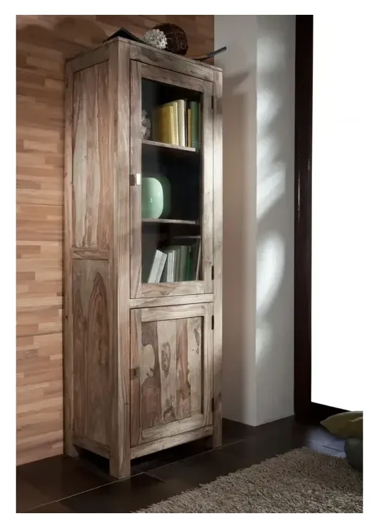 Massivmoebel24 Vitrine NATURE GREY, Sheesham grau geölt