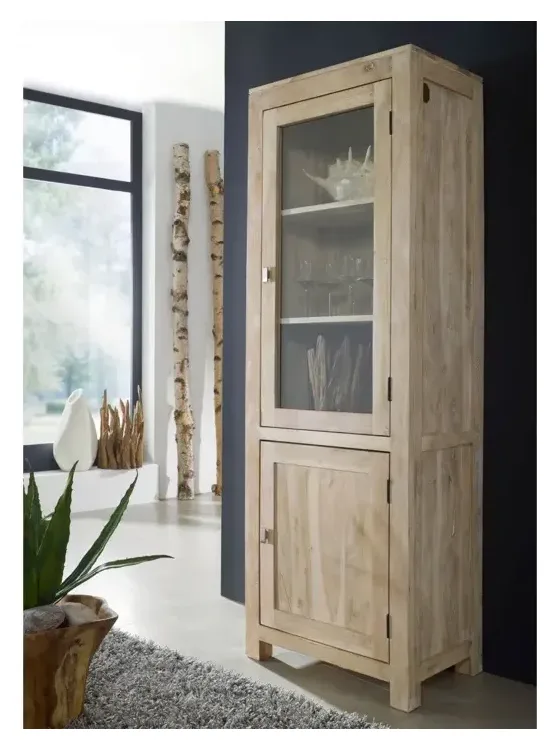 Massivmoebel24 Vitrine NATURE WHITE, Akazie getüncht