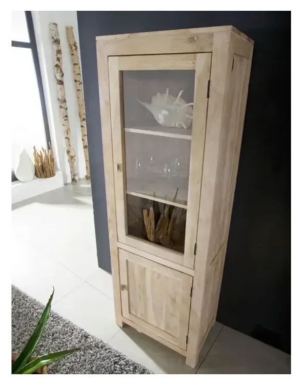 Massivmoebel24 Vitrine NATURE WHITE, Akazie getüncht 2