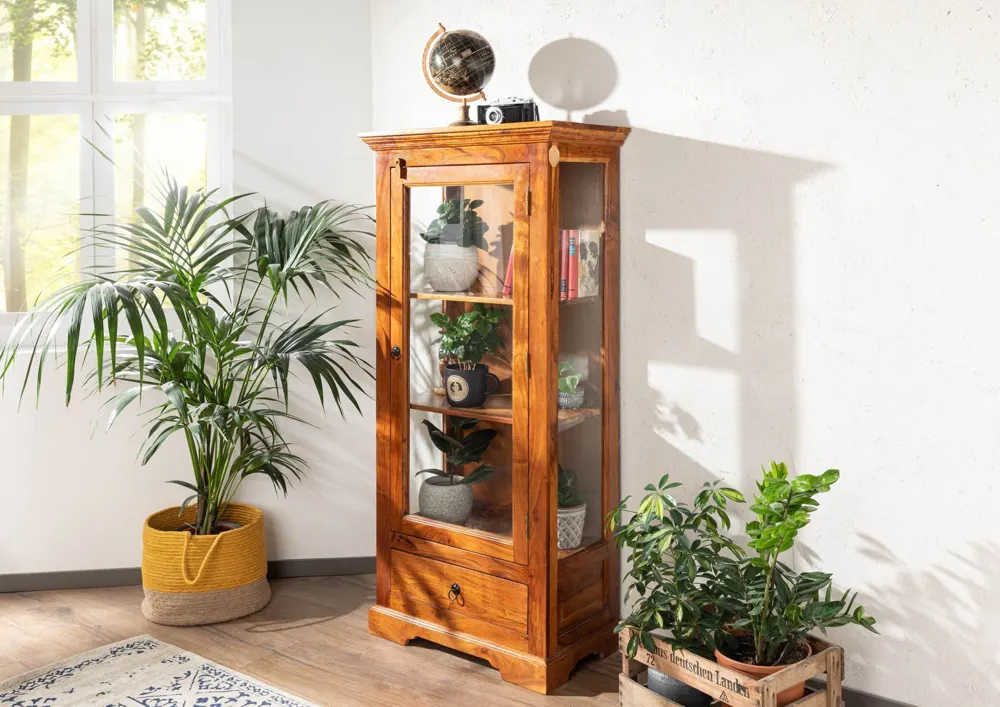 Massivmoebel24 Vitrine OXFORD, Akazie honig lackiert
