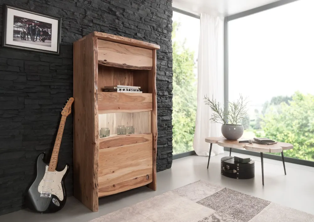 Massivmoebel24 Vitrine PURE ACACIA, Akazie natur lackiert