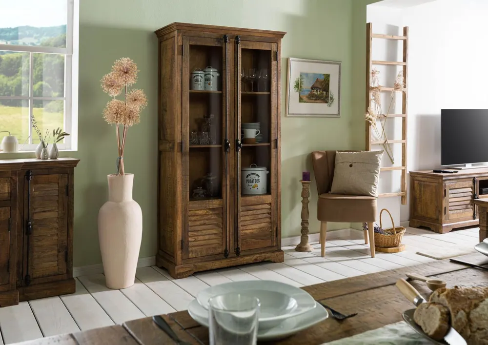 Massivmoebel24 Vitrine RODEZ, Mango dunkelbraun geölt 2