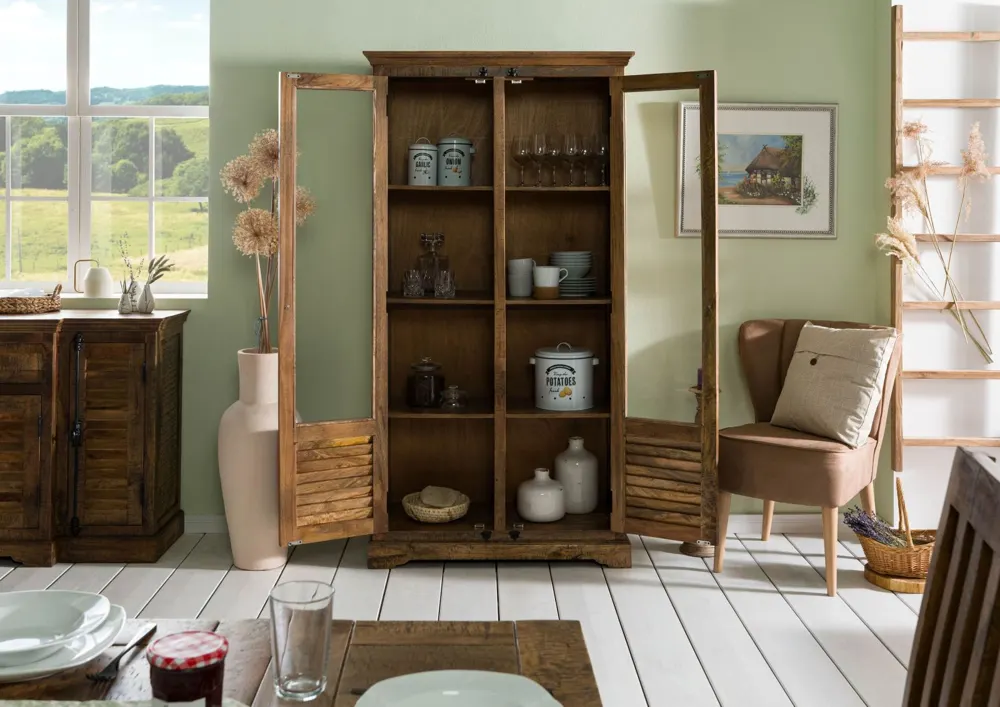 Massivmoebel24 Vitrine RODEZ, Mango dunkelbraun geölt 3