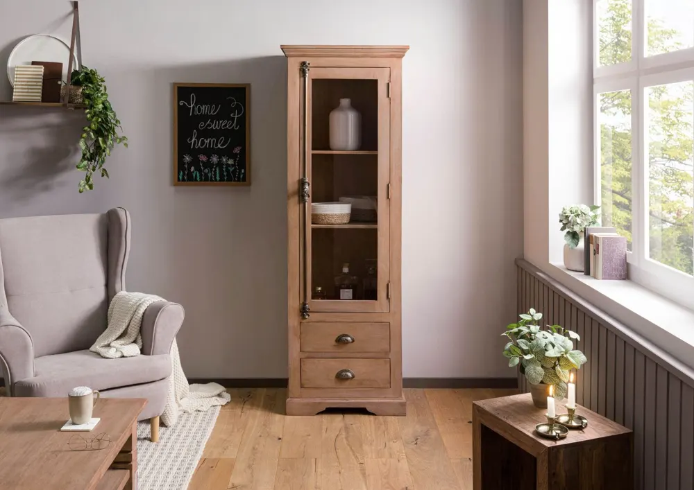 Massivmoebel24 Vitrine TOULOUSE, Mango beige geölt