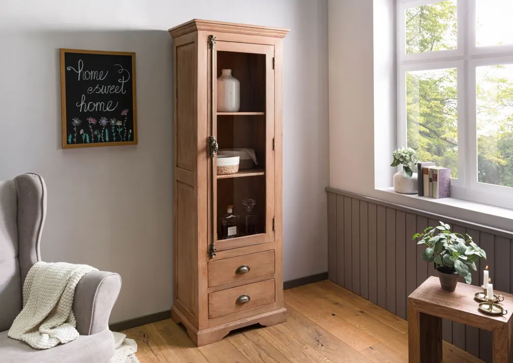 Massivmoebel24 Vitrine TOULOUSE, Mango beige geölt 2