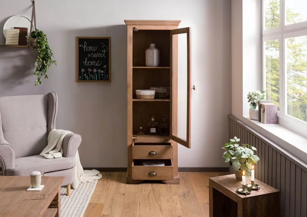 Massivmoebel24 Vitrine TOULOUSE, Mango beige geölt 3