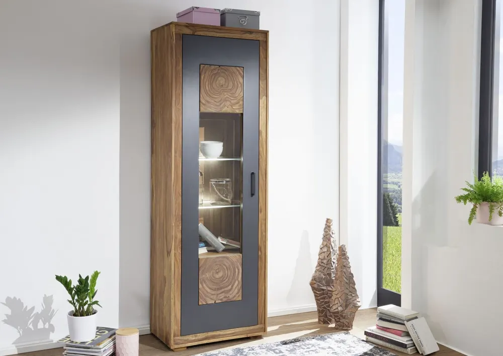 Massivmoebel24 Vitrine TURIN, Sheesham gebeizt