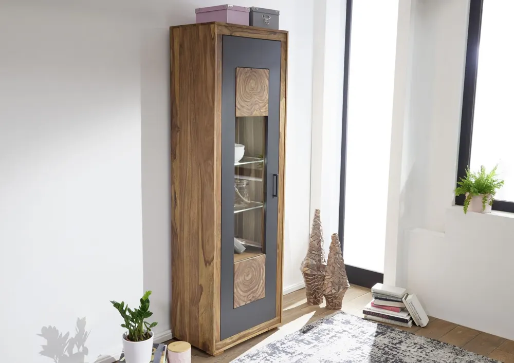 Massivmoebel24 Vitrine TURIN, Sheesham gebeizt 2