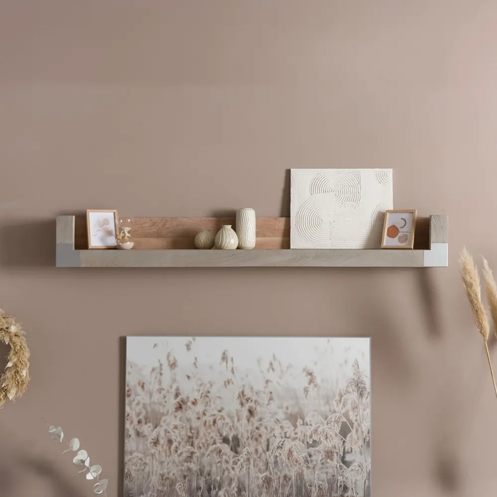 Massivmoebel24 Wandregal AMSTERDAM, Akazie beige lackiert 2
