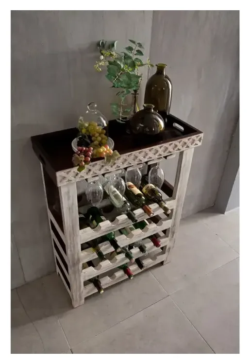 Massivmoebel24 Weinregal CASTLE-ANTIK, Mango weiß gewachst 2