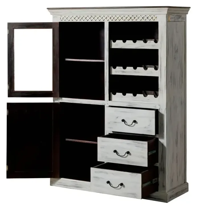 Massivmoebel24 Weinschrank CASTLE-ANTIK, Mango weiß gewachst 2
