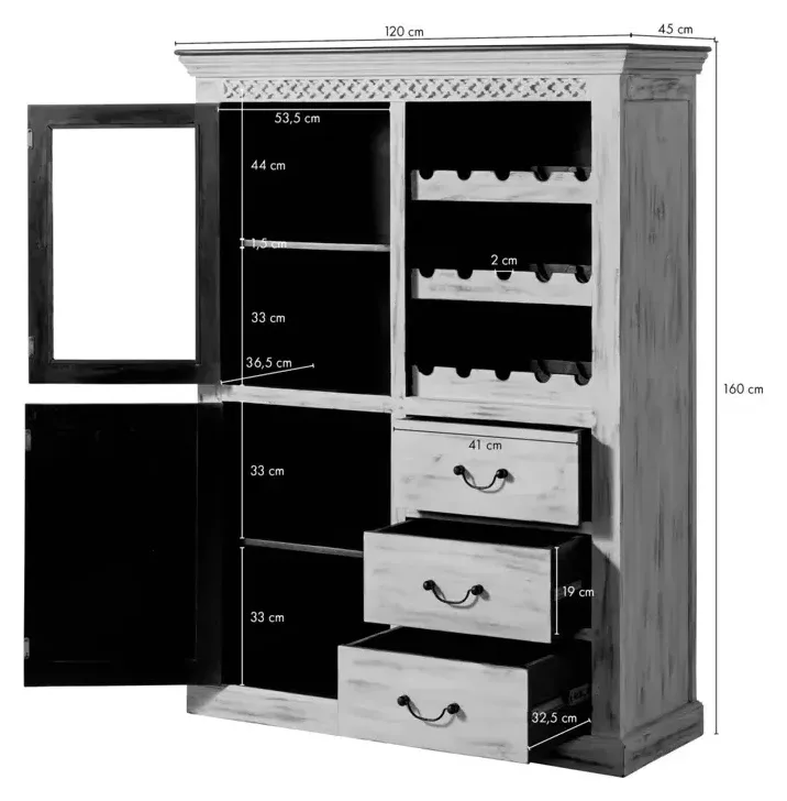 Massivmoebel24 Weinschrank CASTLE-ANTIK, Mango weiß gewachst 3