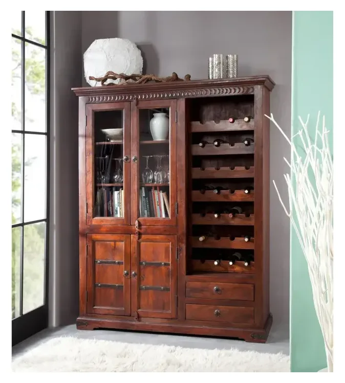 Massivmoebel24 Weinschrank OXFORD, Akazie dunkelbraun