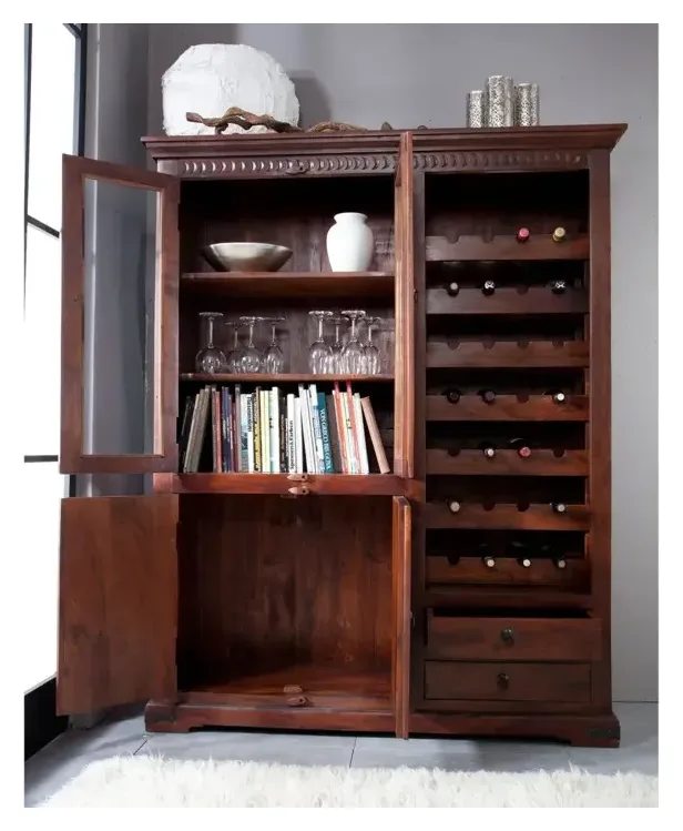 Massivmoebel24 Weinschrank OXFORD, Akazie dunkelbraun 2